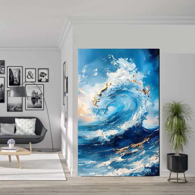 tableau -L'Énergie Brute de l'Océan bleu doré 90x120cm
