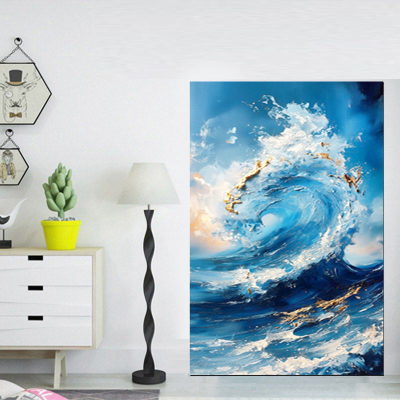 tableau -L'Énergie Brute de l'Océan bleu doré 90x120cm