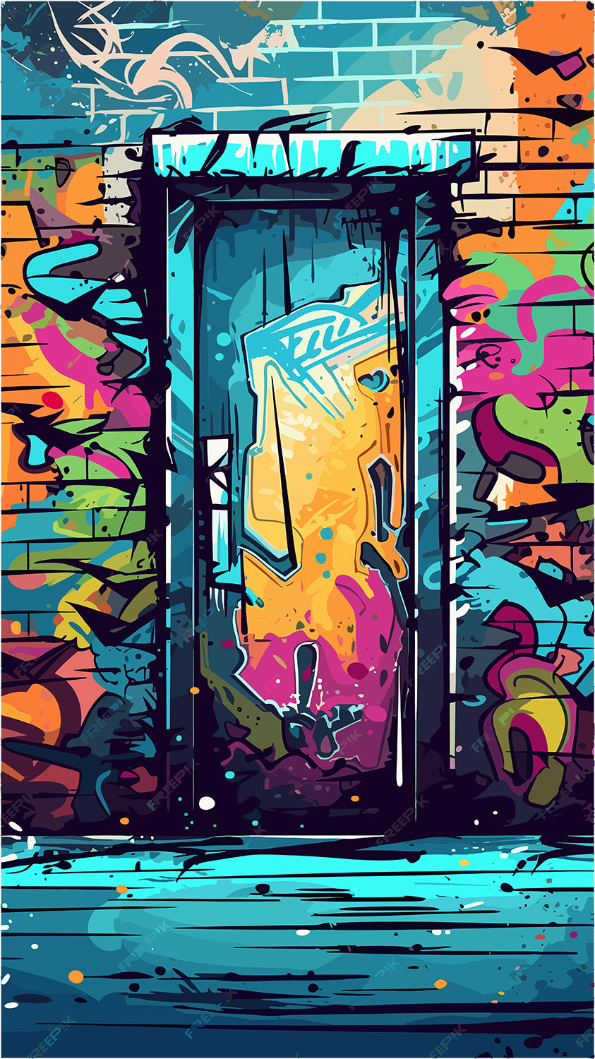 tableau décoratif - Graffiti porte - vinyle mat sur mdf - 120 x 65 cm