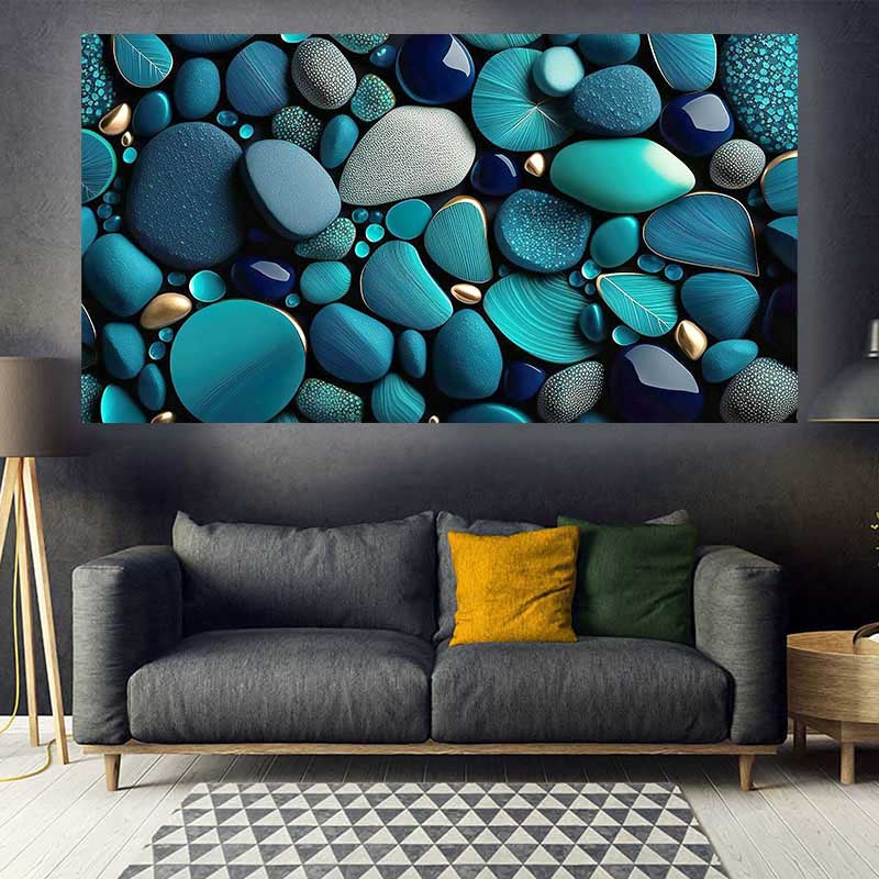 tableau décoratif  pierre bleu vert royale  - bâche enduis - 80-140 cm