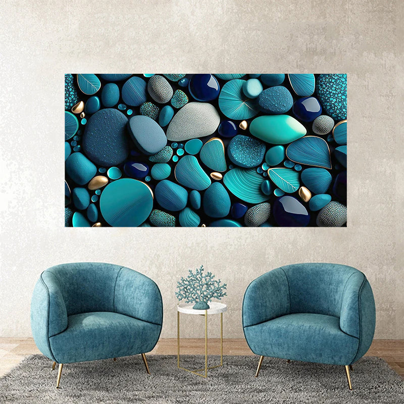 tableau décoratif  pierre bleu vert royale  - bâche enduis - 80-140 cm