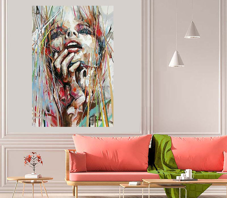 Tableau décoratif - portrait féminin peinture - 80 x 120 cm