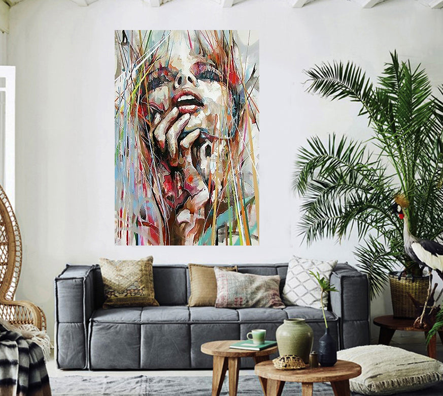 Tableau décoratif - portrait féminin peinture - 80 x 120 cm