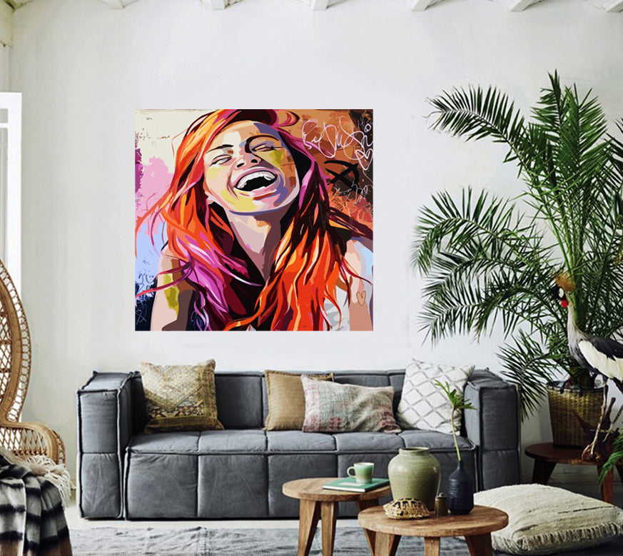 Tableau décoratif - sourire de femme - vinyle sur mdf - 80 x 100 cm