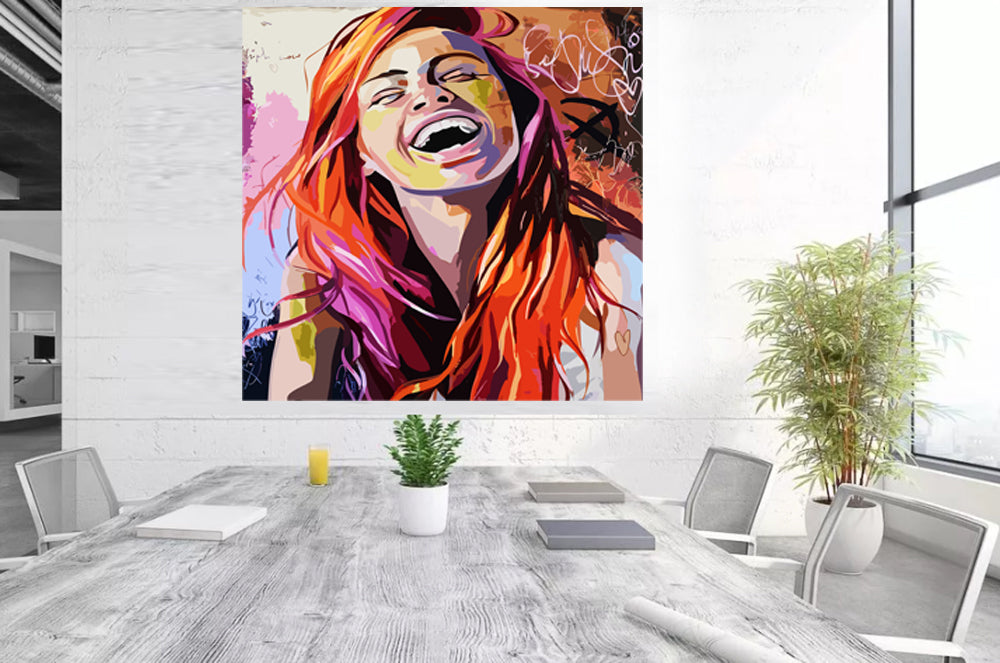 Tableau décoratif - sourire de femme - vinyle sur mdf - 80 x 100 cm