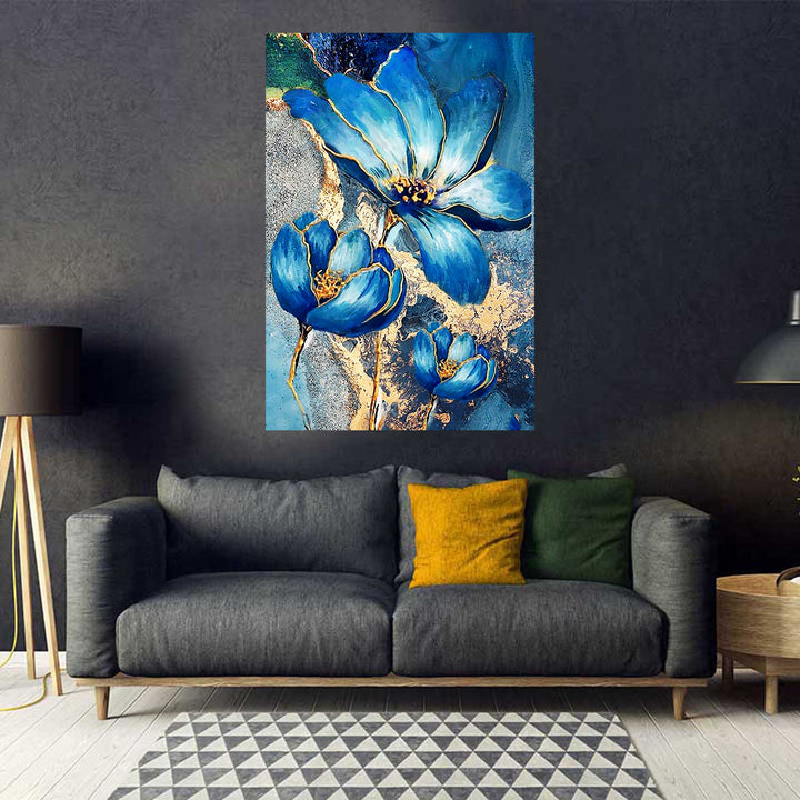 tableau rose bleu dorée - 80x120 cm