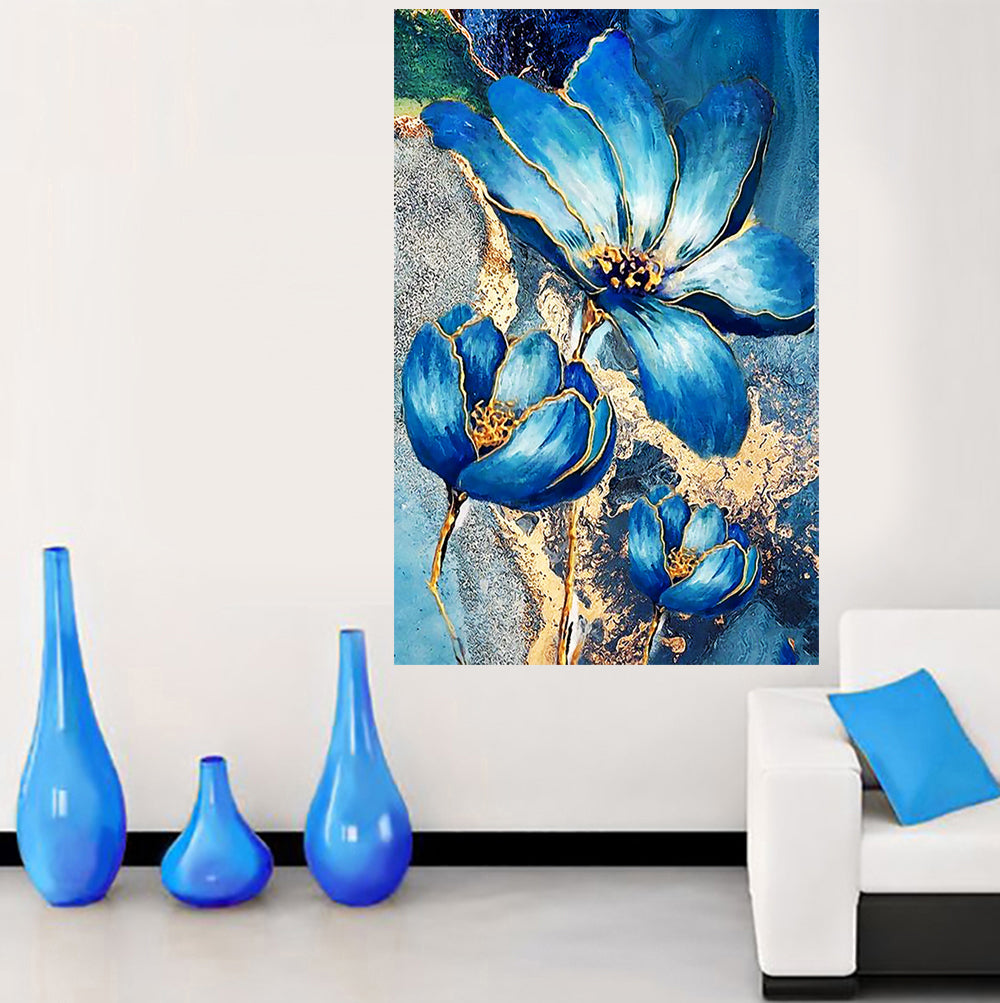 tableau rose bleu dorée - 80x120 cm