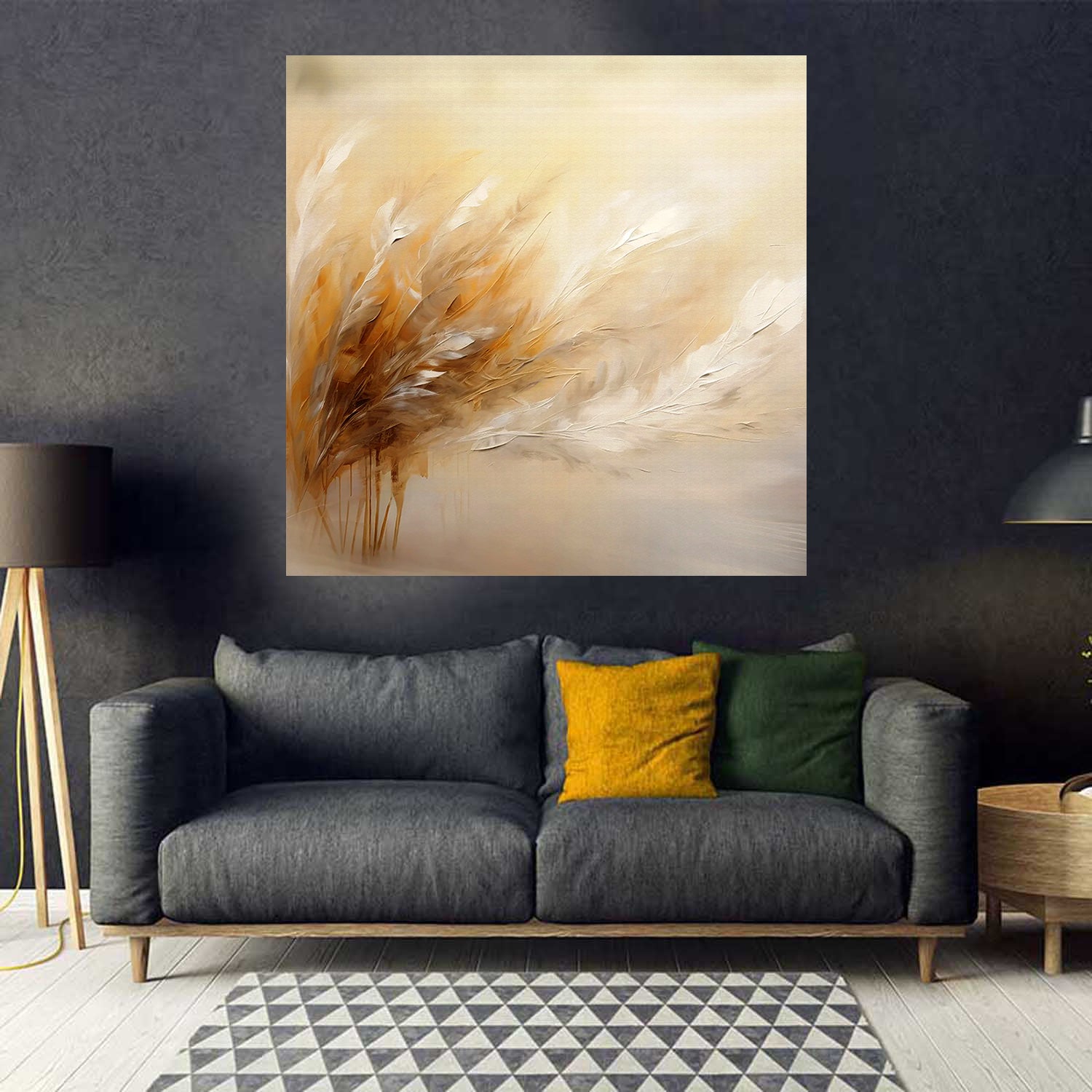 tableau plume beige - 100x100 cm