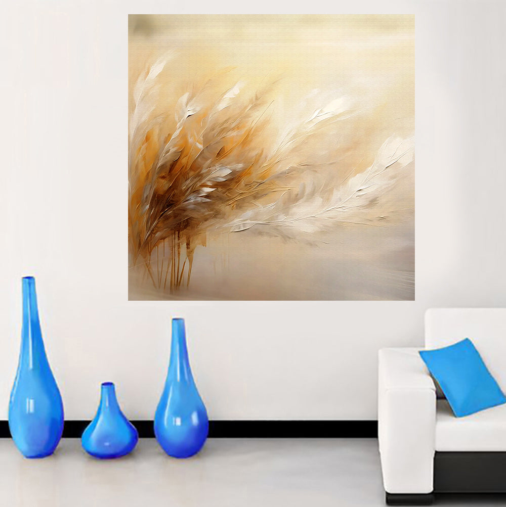 tableau plume beige - 100x100 cm