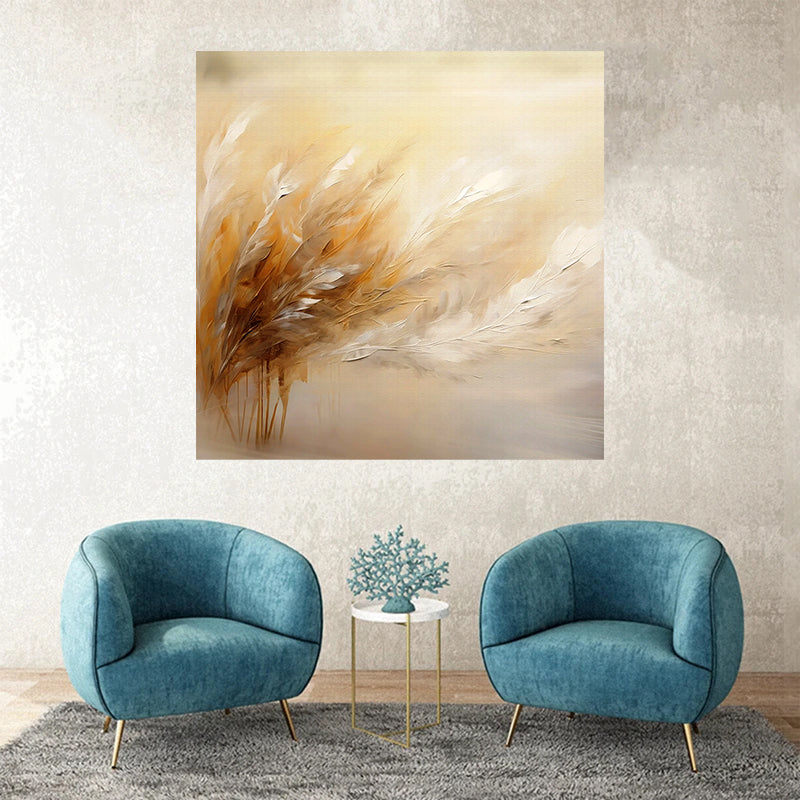 tableau plume beige - 100x100 cm