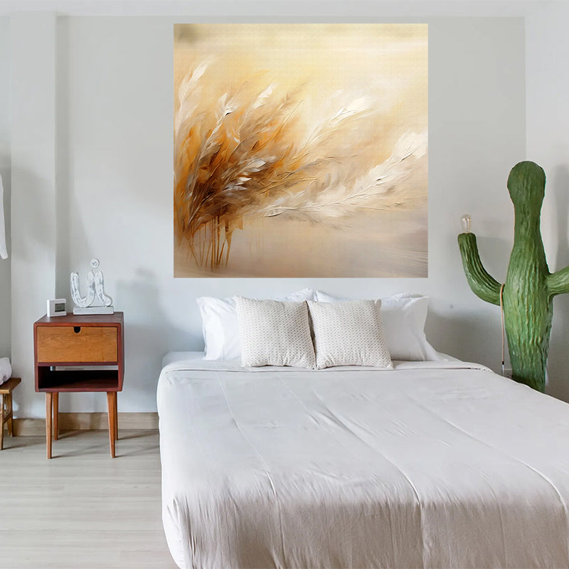 tableau plume beige - 100x100 cm