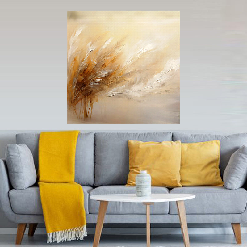 tableau plume beige - 100x100 cm