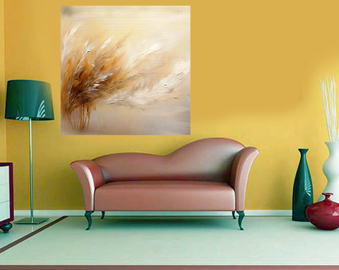 tableau plume beige - 100x100 cm