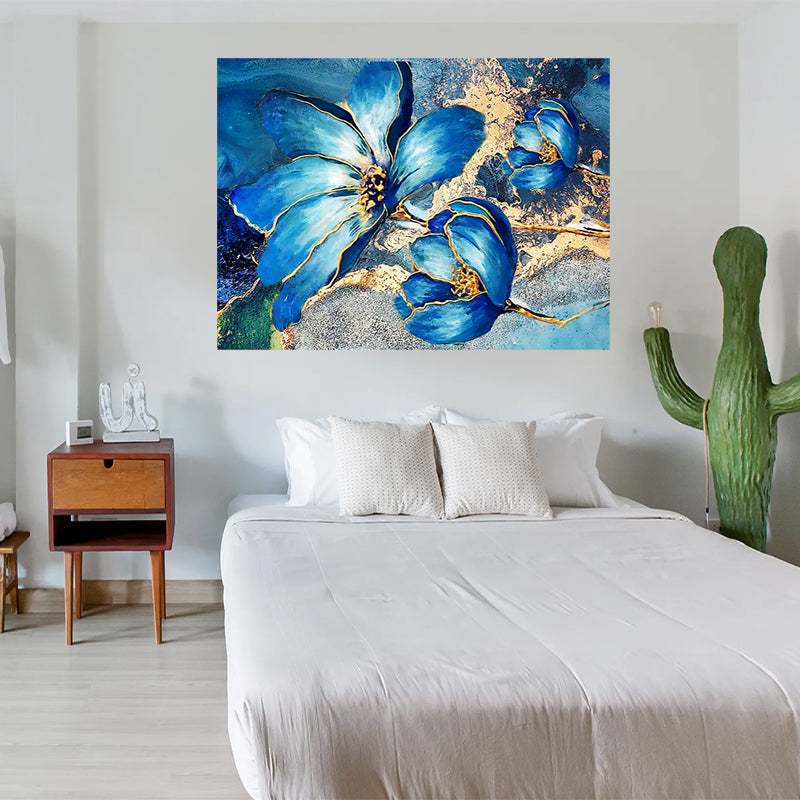 tableau rose bleu dorée - 80x120 cm