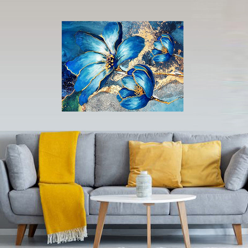 tableau rose bleu dorée - 80x120 cm