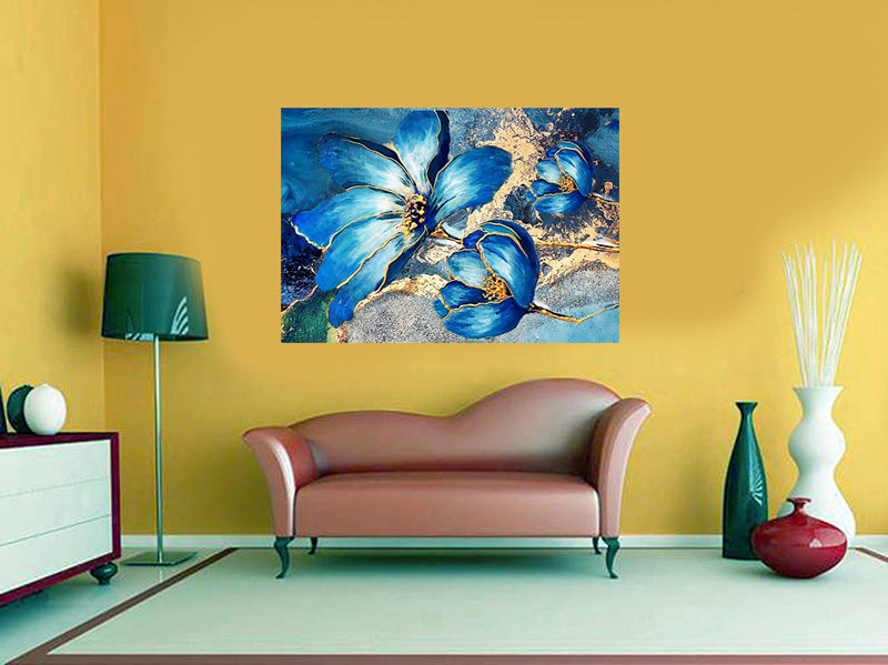 tableau rose bleu dorée - 80x120 cm