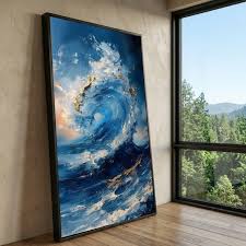 tableau -L'Énergie Brute de l'Océan bleu doré 90x120cm
