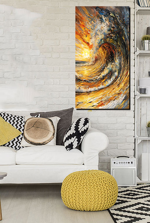 tableau Vague au coucher - bâche souple - 60x120 cm