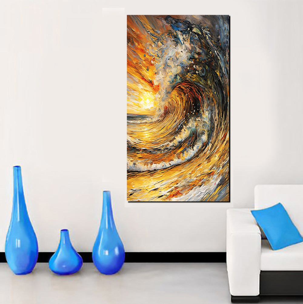 tableau Vague au coucher - bâche souple - 60x120 cm